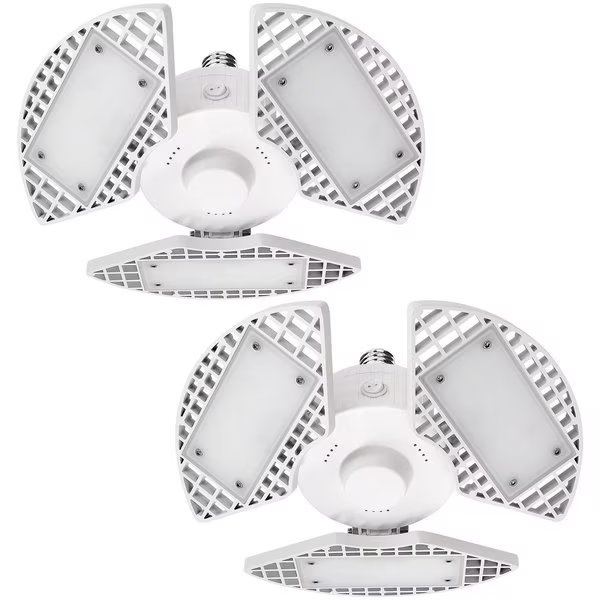 Deformable LED Garage Light Bulbs 80W 8000LM 5000K Bright White 3 Adjustable Panel E26 Base 2-Pack, Luxrite, Mfr#: LR42350-2PK